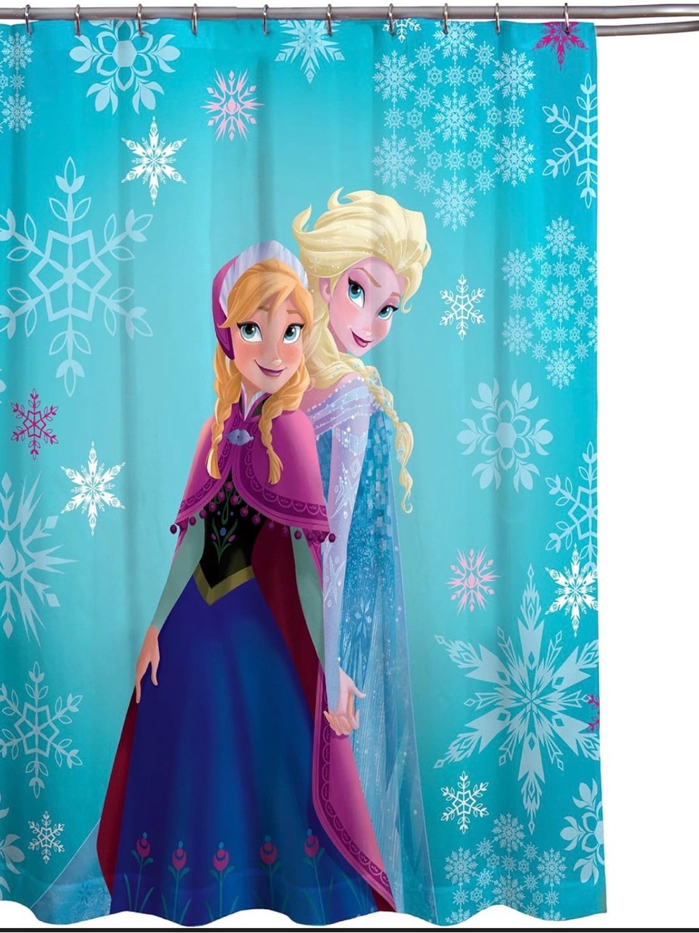 Frozen Anna & Elsa Shower Curtain - Aqua Snowflake Design